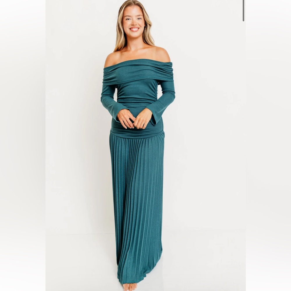 Worth Collective Teal Off-Shoulder Maxi Dress